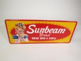 Gorgeous NOS 1960s Sunbeam Bread Bread With A Bonus single-sided embossed self-framed tin sign with 