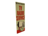 Marvelous late 1950s-early 60s GE TV-Radio Service single-sided vertical tin sign with choice graphi