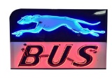 Rare circa 1940s Greyhound Bus Lines Bus terminal single-sided neon porcelain dealership sign with g