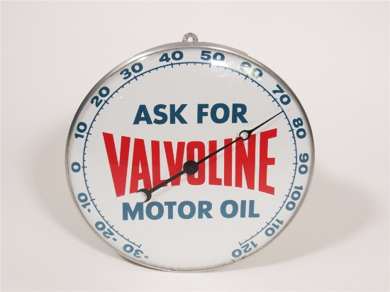 VERY NICE 1960S ASK FOR VALVOLINE MOTOR OIL GLASS-FACED AUTOMOTIVE GARAGE DIAL THERMOMETER BY PAM CL
