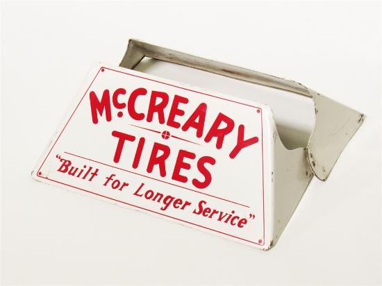 1940S MCCREARY TIRES BUILT FOR LONGER SERVICE FILLING STATION METAL TIRE DISPLAY STAND.