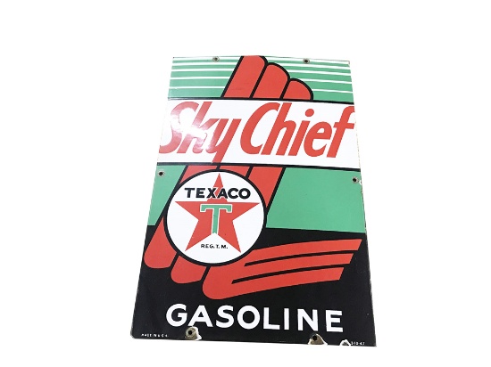 Texaco Sky Chief porcelain sign offered in original condition with minor imperfections.