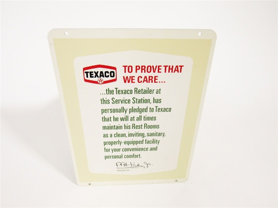 NOS 1960S TEXACO OIL SERVICE STATION CLEAN REST ROOMS DOUBLE-SIDED TIN SERVICE STATION SIGN.