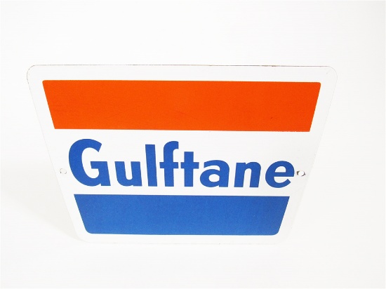 VERY CLEAN EARLY 1960S GULF OIL GULFTANE SINGLE-SIDED PORCELAIN PUMP PLATE SIGN.