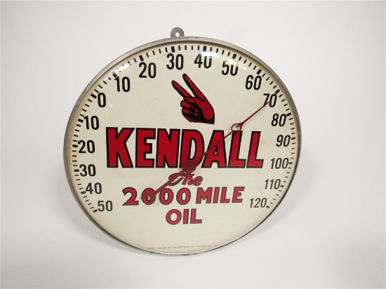 NIFTY LATE 1950S-EARLY 60S KENDALL THE 2000 MILE OIL GLASS-FACED AUTOMOTIVE GARAGE DIAL THERMOMETER.