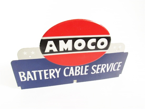 SHARP CIRCA 1940S AMOCO BATTERY CABLE SERVICE SINGLE-SIDED DIE-CUT SERVICE-DEPARTMENT RACK-TOP SIGN.