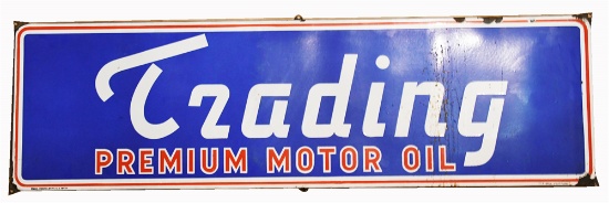 UNUSUAL 1950S TRADING PREMIUM MOTOR OIL SINGLE-SIDED PORCELAIN SERVICE STATION SIGN.