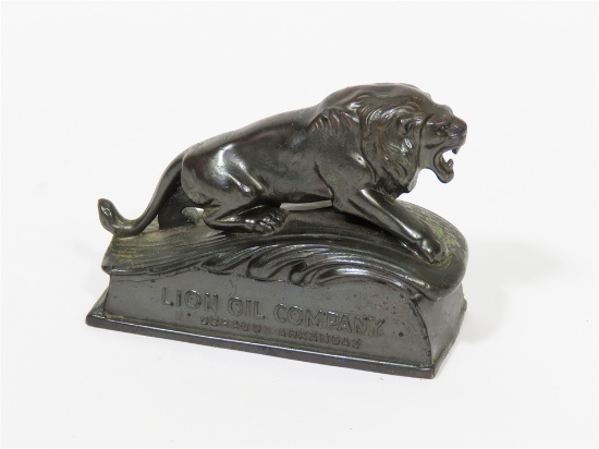 1930S LION OIL COMPANY OF EL DORADO ARKANSAS THREE-DIMENSIONAL BRONZE PAPERWEIGHT.