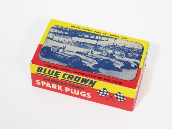 AWESOME NOS EARLY 1950S BLUE CROWN SPARK PLUGS THREE TIME INDY 500 WINNER COUNTERTOP DISPLAY BOX STI