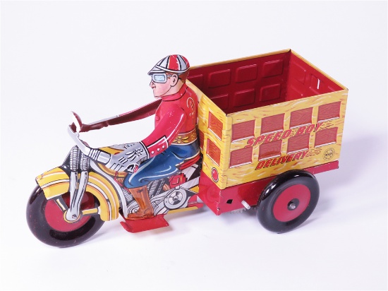 1930S MARX TOYS TIN LITHO SPEED BOY DELIVERY MOTORCYCLE WIND-UP TOY