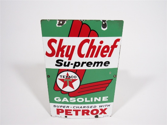 1959 TEXACO SKY CHIEF SU-PREME PORCELAIN PUMP PLATE SIGN