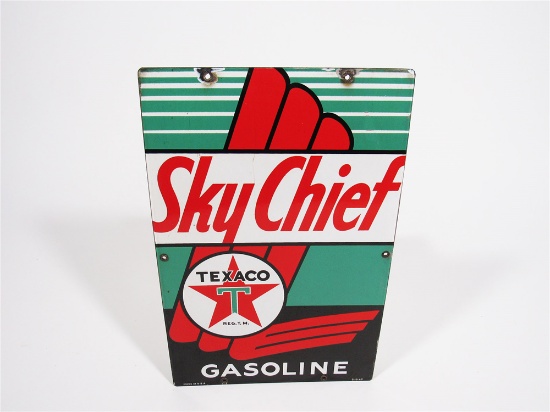 1947 TEXACO SKY CHIEF GASOLINE PORCELAIN PUMP PLATE SIGN