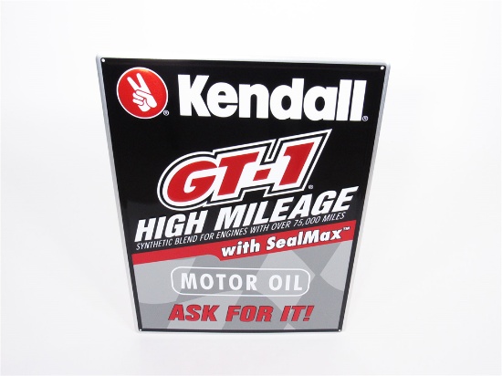 KENDALL GT-1 HIGH MILEAGE MOTOR OIL EMBOSSED TIN GARAGE SIGN