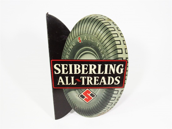 EARLY 1930S SEIBERLING ALL-TREAD TIRES TIN LITHO GARAGE FLANGE SIGN