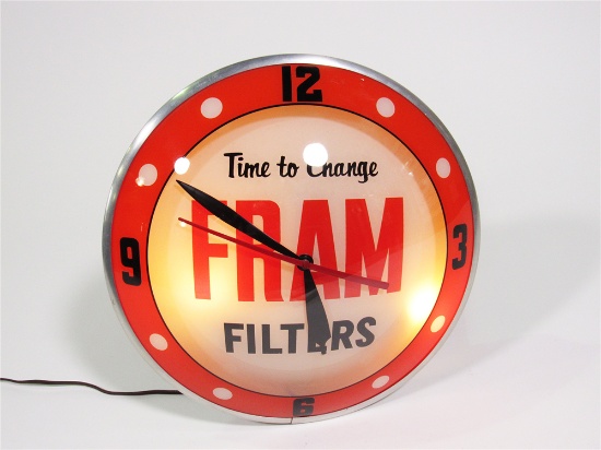 LATE 1950S-EARLY 60S FRAM FILTERS LIGHT-UP GARAGE CLOCK
