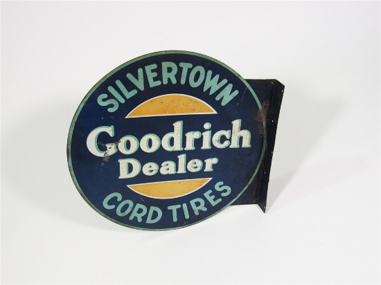 1930S GOODRICH SILVERTOWN CORD TIRES DEALER TIN GARAGE FLANGE SIGN