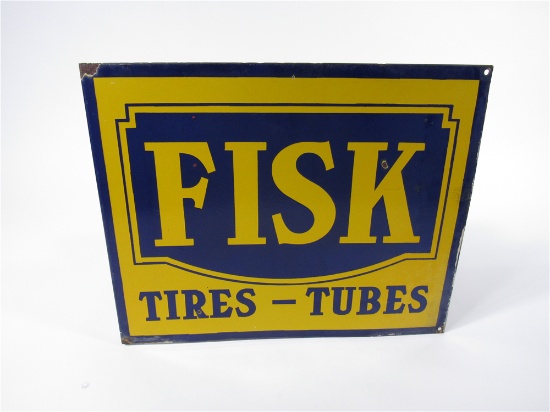 1930S-40S FISK TIRES-TUBES PORCELAIN AUTOMOTIVE GARAGE FLANGE SIGN