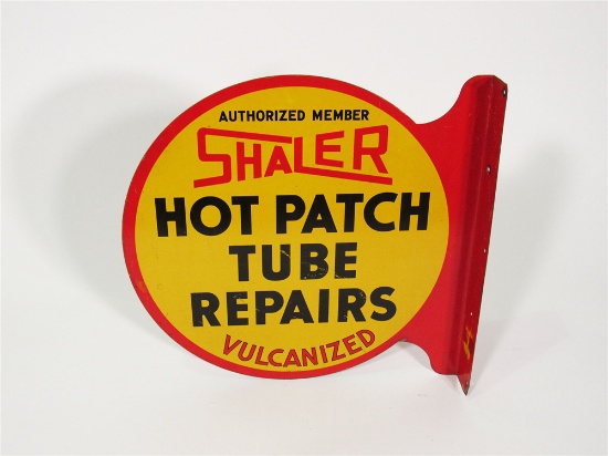 CIRCA 1930S SHALER HOT PATCH TUBE REPAIRS TIN PAINTED FLANGE SIGN