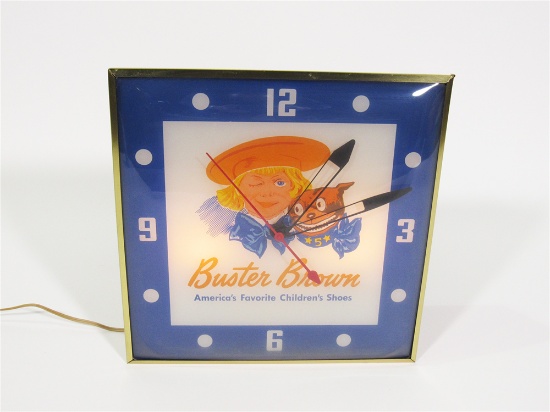 CIRCA EARLY 1960S BUSTER BROWN SHOES LIGHT-UP ADVERTISING CLOCK