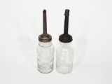 TWO 1920S-30S FILLING STATION EMBOSSED GLASS OIL BOTTLES