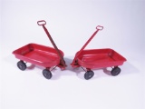TWO LATE 1940S METAL RED WAGONS