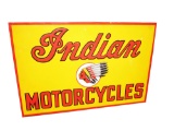 ADDENDUM ITEM - REPRODUCTION LARGE INDIAN MOTORCYCLES SINGLE-SIDED EMBOSSED TIN WOOD-FRAMED DEALERSH