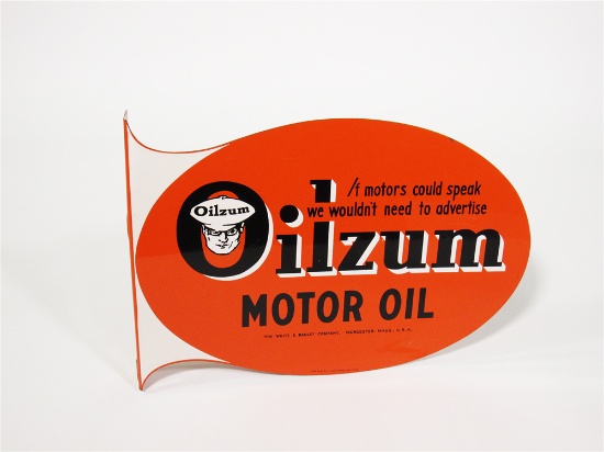 1952 OILZUM MOTOR OIL TIN FLANGE SIGN