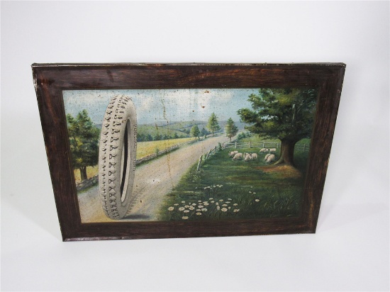 LATE TEENS PORTAGE RUBBER AND TIRE COMPANY OF AKRON TIN LITHO GARAGE SIGN