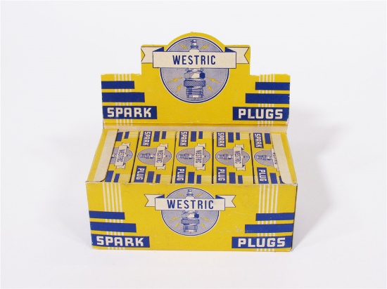 FULL DISPLAY BOX OF CIRCA 1930S WESTRIC SPARK PLUGS