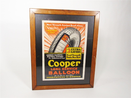EARLY 1930S COOPER LONG SERVICE BALLOON TIRES DEALERSHIP POSTER