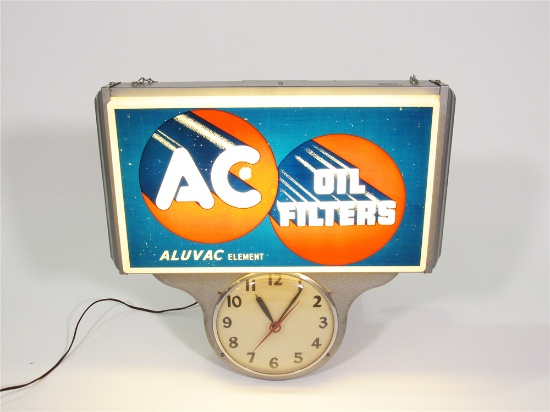 CIRCA 1950S AC OIL FILTERS GARAGE CLOCK WITH LIGHT-UP MARQUEE SIGN