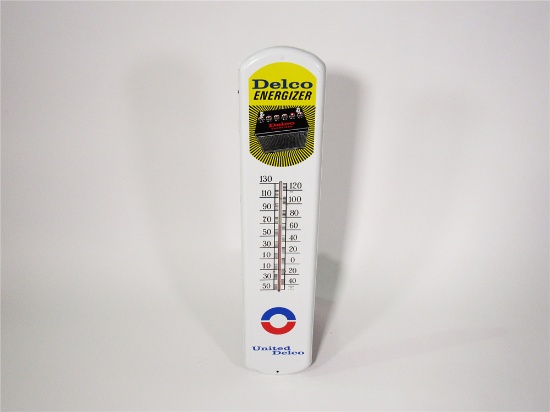 1960S UNITED DELCO BATTERIES TIN DEALERSHIP THERMOMETER