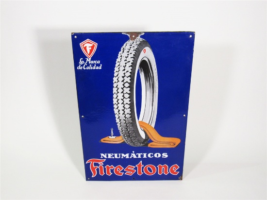 CIRCA LATE 1920S-EARLY 30S FIRESTONE NEUMATICOS (TIRES) PORCELAIN GARAGE SIGN