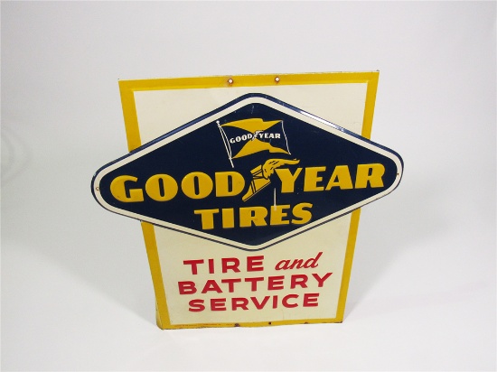 1956 GOODYEAR TIRES EMBOSSED TIN SIGN