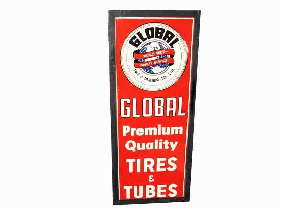 CIRCA 1940S GLOBAL TIRES & TUBES EMBOSSED TIN SIGN