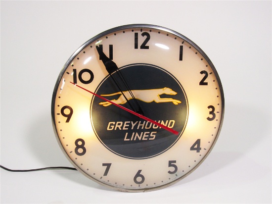 LATE 1940S-EARLY 50S GREYHOUND BUS LINES LIGHT-UP DEPOT CLOCK