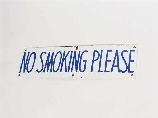 CIRCA 1940S NO SMOKING PLEASE PORCELAIN FUEL ISLAND SIGN