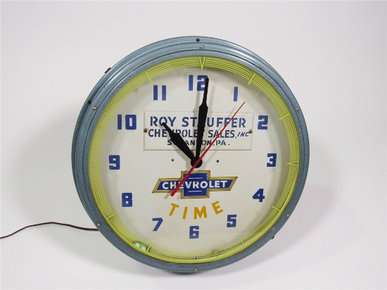 CIRCA 1940S CHEVROLET TIME SHOWROOM SALES NEON DEALERSHIP CLOCK
