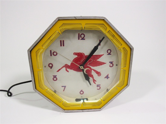 CIRCA 1930S-40S MOBIL OIL NEON FILLING STATION WALL CLOCK