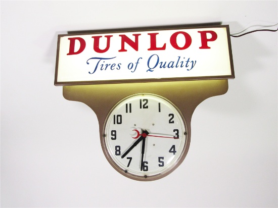 1950S DUNLOP TIRES GARAGE CLOCK WITH LIGHTED ADVERTISING MARQUEE