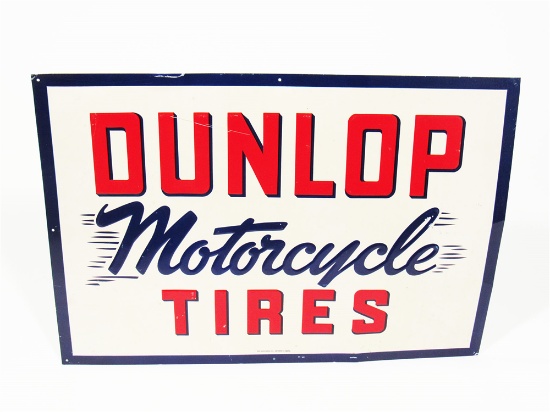 EARLY 1950S DUNLOP MOTORCYCLE TIRES EMBOSSED TIN GARAGE SIGN