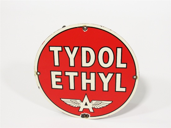 CIRCA 1930S-40S TYDOL ETHYL PORCELAIN PUMP PLATE SIGN