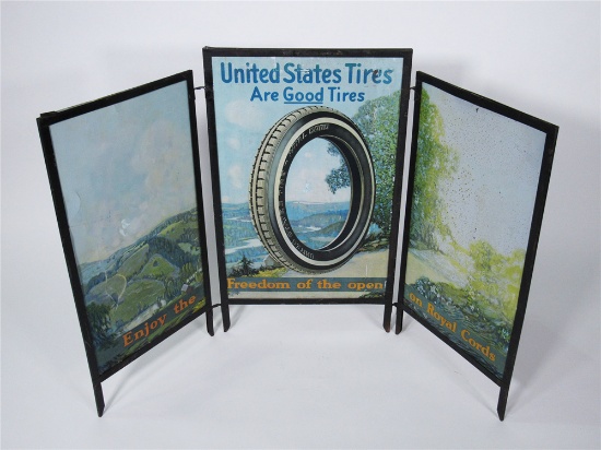 LATE TEENS-EARLY 20S UNITED STATES TIRES TIN LITHO GARAGE DISPLAY SIGN