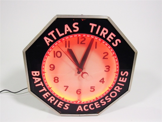 1930S ATLAS TIRES NEON FILLING STATION CLOCK