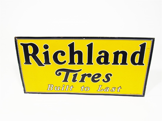 LATE 1920S-EARLY 30S RICHLAND TIRES EMBOSSED TIN AUTOMOTIVE GARAGE SIGN