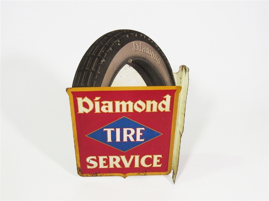 1920S DIAMOND TIRE SERVICE TIN LITHO GARAGE FLANGE