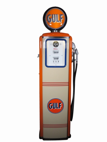 LATE 1940S-50S GULF OIL TALL RESTORED SERVICE STATION GAS PUMP