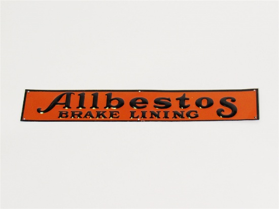 LATE 1920S-30S ALBESTOS BRAKE LINING EMBOSSED TIN AUTOMOTIVE GARAGE SIGN