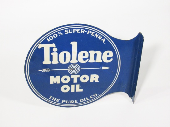 LATE 1920S-EARLY 30S PURE OIL TIOLENE MOTOR OIL TIN FLANGE SIGN
