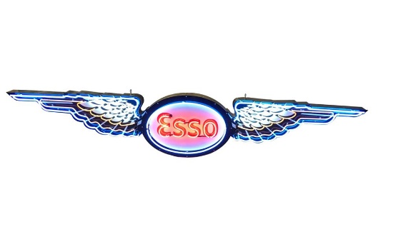 1950S ESSO AVIATION PORCELAIN WITH NEON AIRPORT HANGAR SIGN